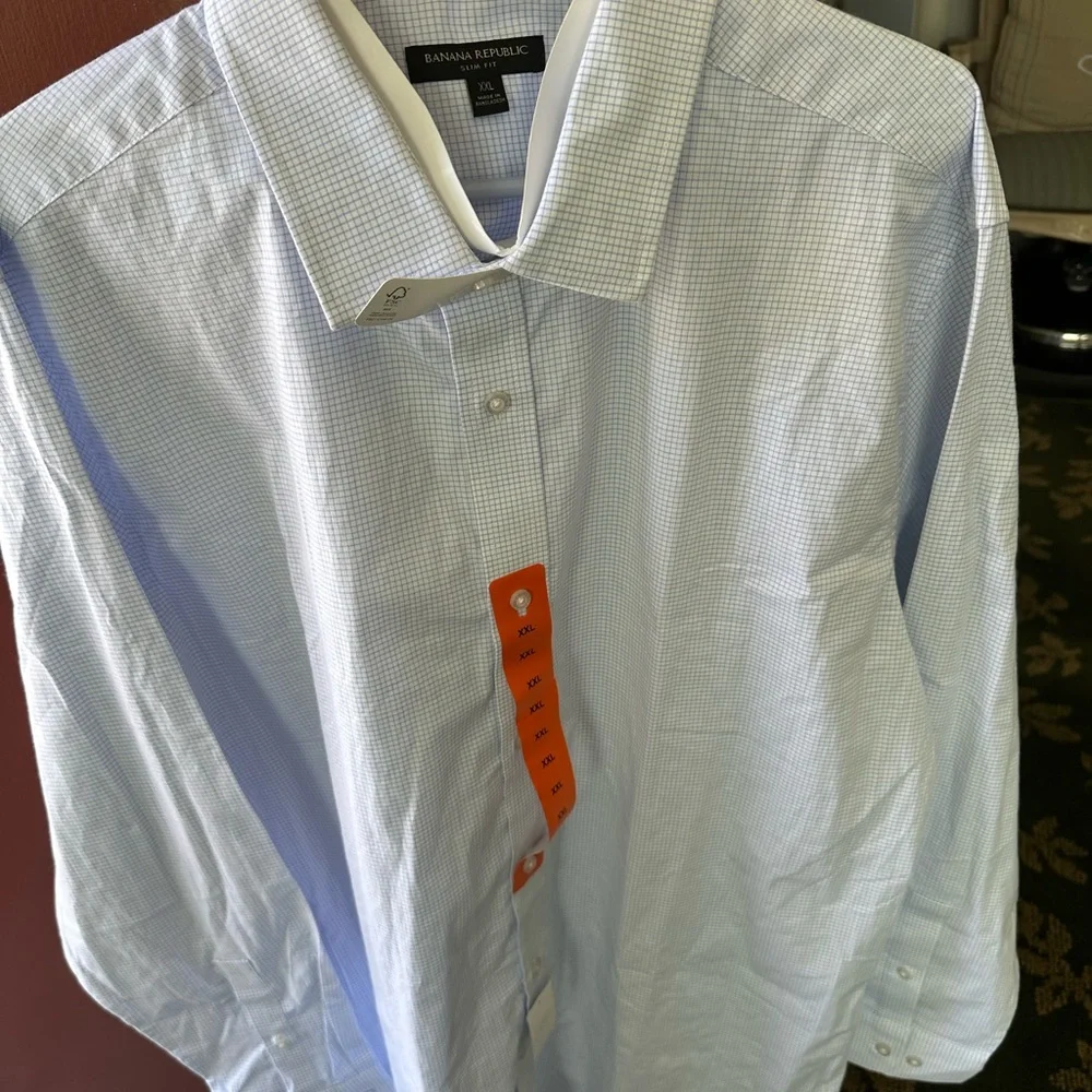 Banana Republic Light Blue Micro-Check Spread Collar Dress Shirt